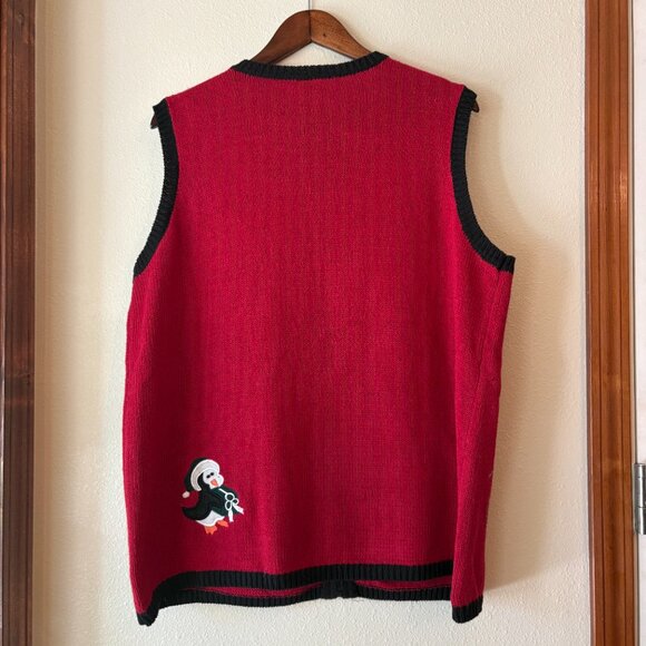 Holiday Editions Ugly Christmas Sweater Vest Zip Skiing Penguins Snowman Size 1X - Picture 6 of 11